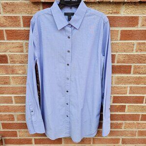 J. Crew Long Tunic Button Up Shirt Women's Size 10 T Blue with Sequence Strips